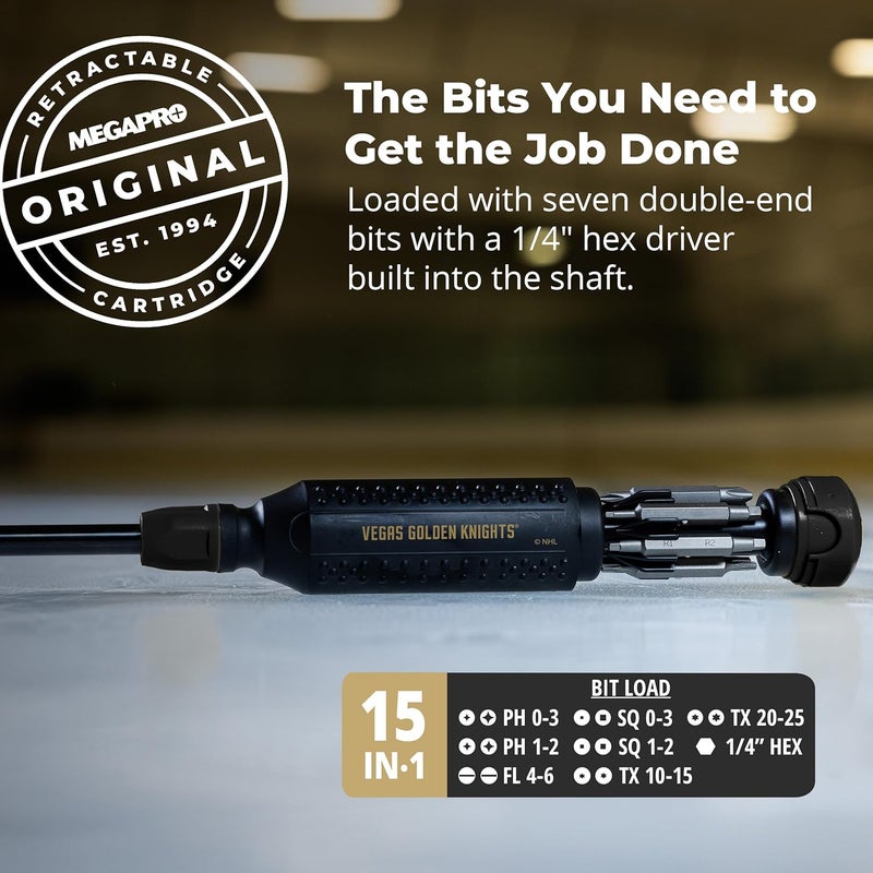 Megapro ® NHL® Team Edition Multi-bit Screwdriver | Officially Licensed NHL® Gear | Durable, Ergonomic, Pro-Grade Screwdriver (Vegas Golden Knights®) - Image 3